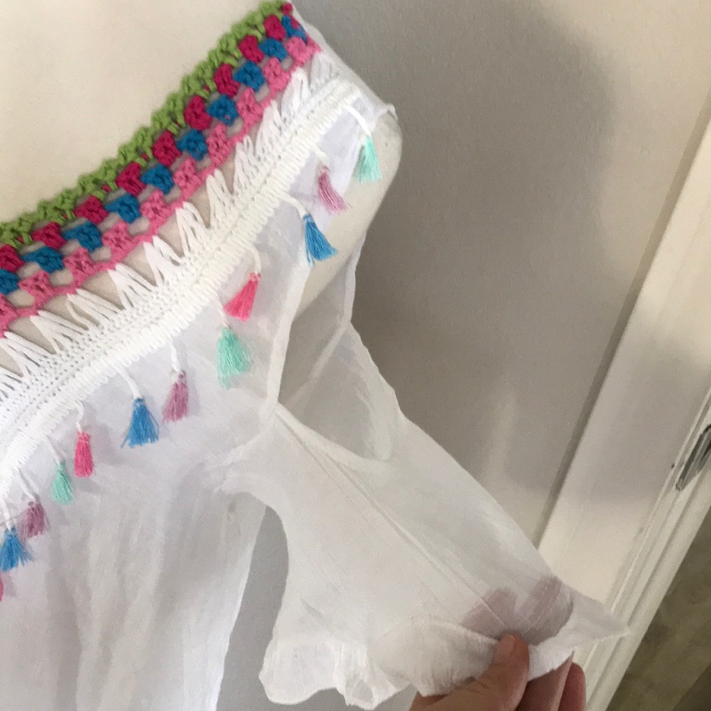 Beach By Exist White Midi Dress with Pink, Blue & Green Crochet Trim - Picture 4 of 8